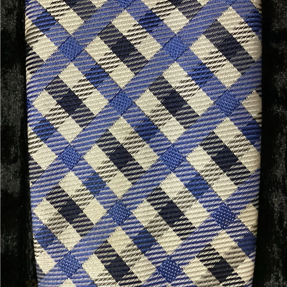 Sears Kids Blue and Black Checkered Clip On Tie